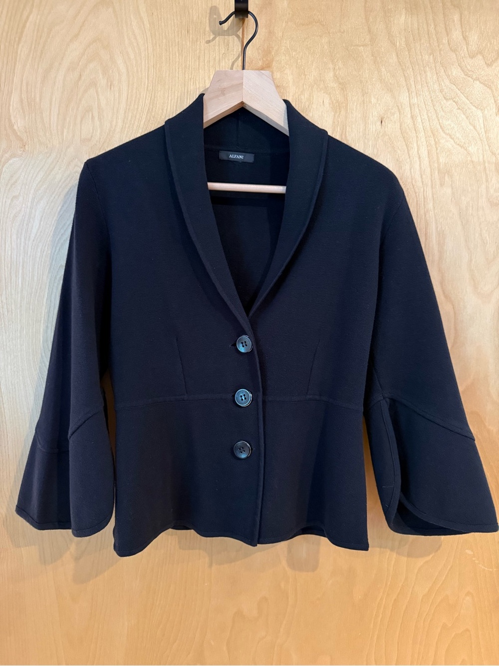 Alfani Black Shawl-Collar Three-Button Blazer with Flared Sleeves
